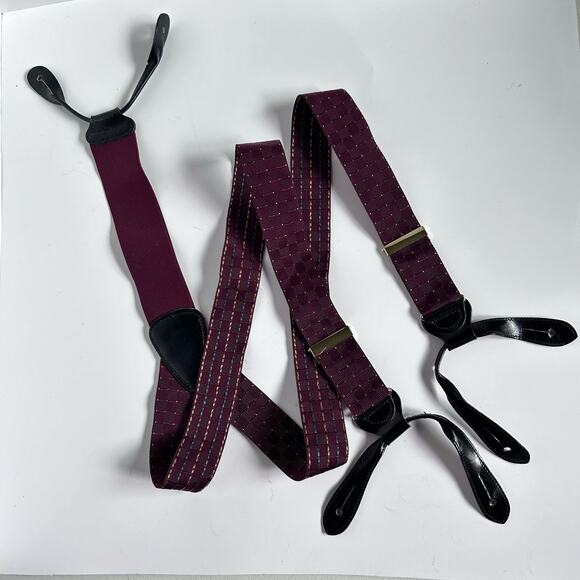 Trafalgar Suspenders Maroon Gold Grosgrain Lightweight Brass Made in England - Picture 2 of 8